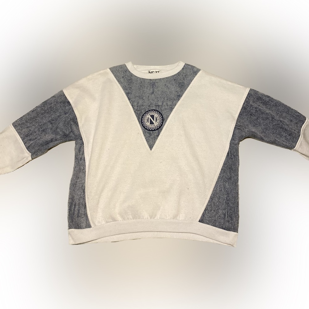 Men's Rare! Nixit White/Blue Long Sleeve Medium Sweat shirt 80s Vintage